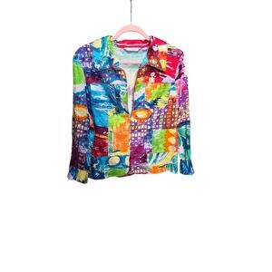 Erin London Womens Abstract Art Print Zip Up Jacket Multi Color Size Medium